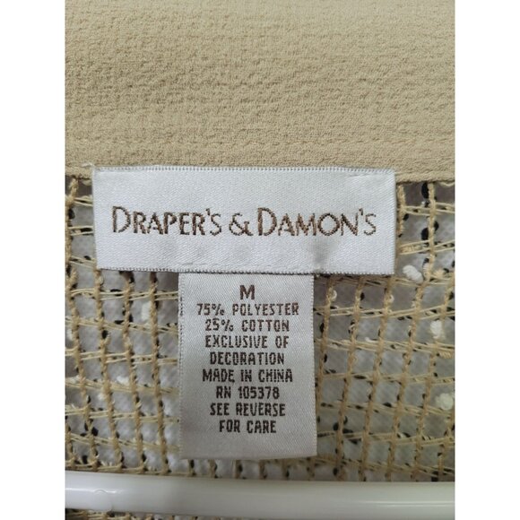 Drapers Damons Cardigan M Open Weave Beige Cork Buttons Long Sleeve - Picture 4 of 9